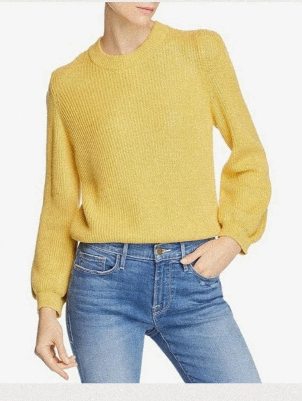 Frame Puff-sleeve Ribbed Crewneck Sweater Sz Med